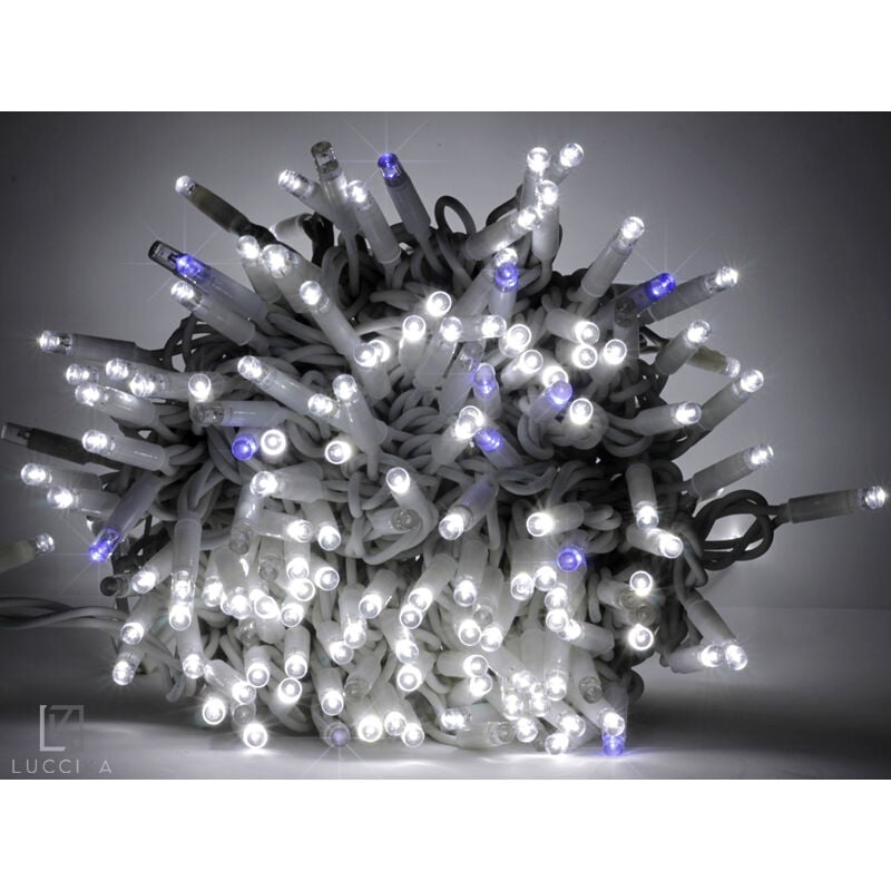 Image of Stringa catena 10 metri serie 100 luci di Natale a Maxi Led Bianco Ghiaccio con Flash Blu per uso esterno ed interno professionale Bianco Freddo 10