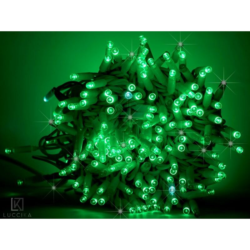 Image of Stringa catena 30 metri serie 300 luci di Natale a Maxi Led Verde con Flash Bianco Ghiaccio per uso esterno ed interno professionale Verde 30 metri