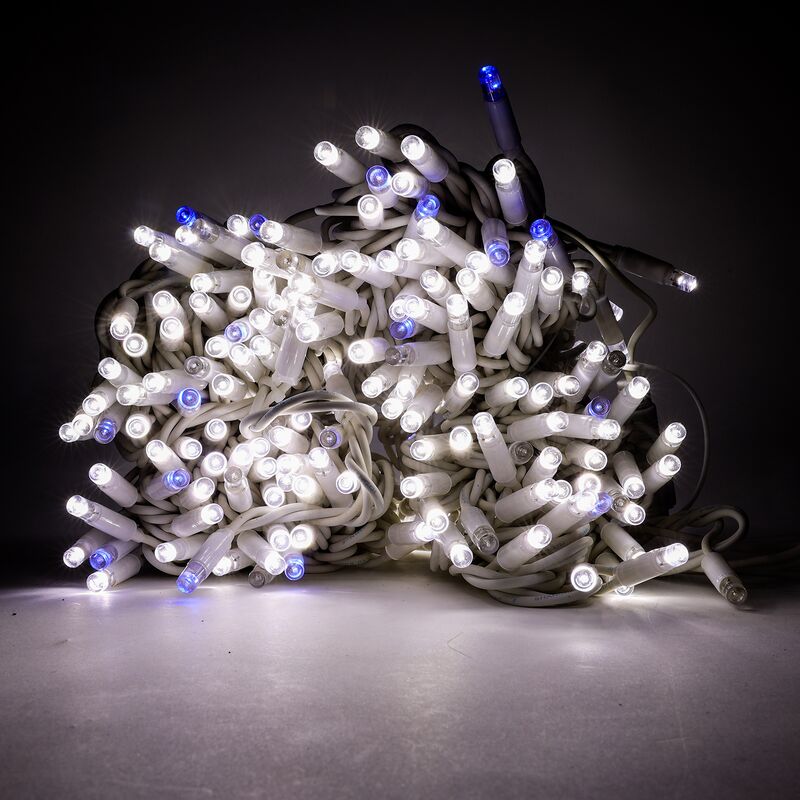 Image of Stringa catena 30 metri serie 300 luci di Natale a Maxi Led Bianco Ghiaccio con Flash Blu per uso esterno ed interno professionale Bianco Freddo 30