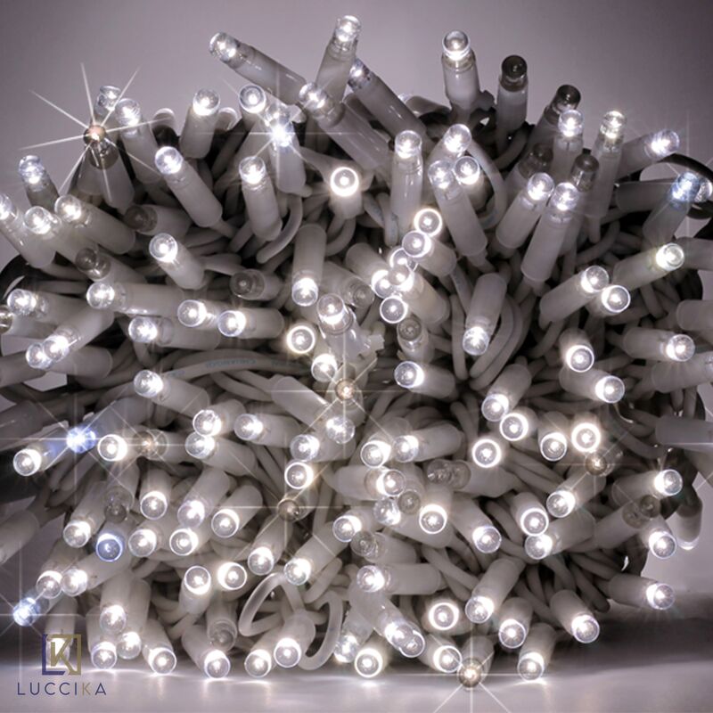 Image of Stringa catena 10 metri serie 100 luci di Natale a Maxi Led Tutto Flash con Flash Bianco Ghiaccio per uso esterno ed interno professionale Tutto