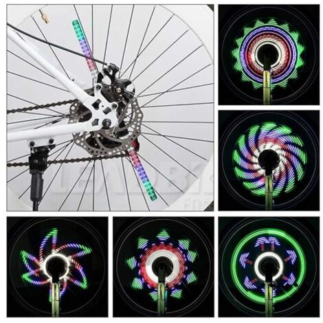 Luce a LED per ruota di bicicletta, 64 LED, 30 immagini diverse, luce impermeabile per ruota di bicicletta per pneumatici fai da te per bici da oltre 24 pollici