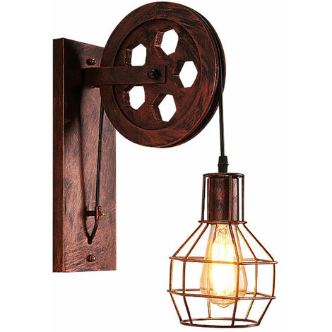 Luce a Muro Industriale Stile, Lampada a Muro in Ferro E27, Creativo Illuminazione Puleggia per Cucina Camera da Letto (Ruggine Rossa)