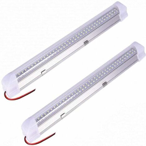 Luce al neon a LED - 72 LED per interni auto - 12 V - 5 W - con interruttore on/off - per camion, camper, barca - 1 striscia, bianca (confezione da 2)