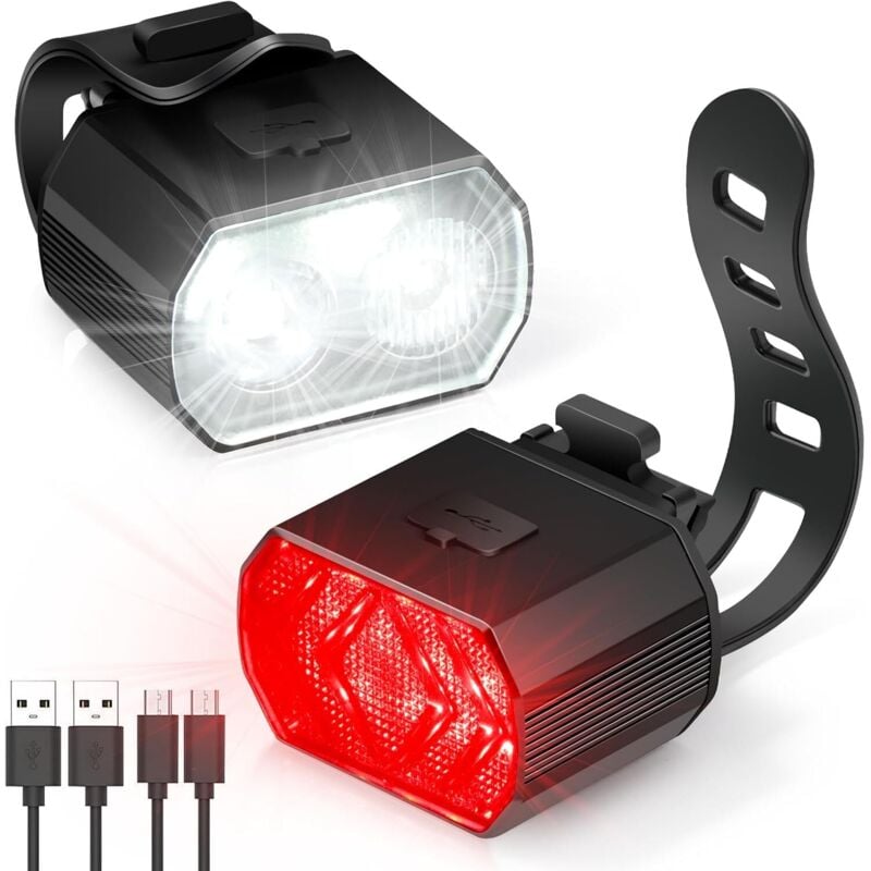 Image of Luce anteriore e posteriore per bicicletta, luce LED per bicicletta ricaricabile tramite USB IPX6, 6 modalità di illuminazione, luce per bicicletta
