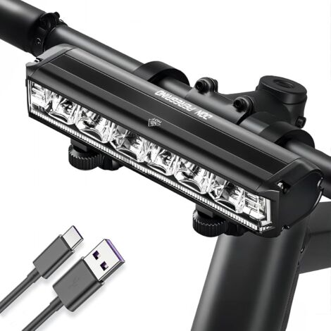 Luce anteriore per bici in alluminio 1800 lumen - 5 modalità con luce di avvertimento diurna, impermeabile IP65, ricaricabile tramite USB-C, doppie staffe in metallo,