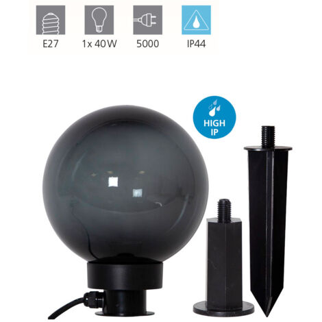 Luce Con Picchetto Esterno Monterollo Smoke Policarbonato Nero E Trasp E27 D20Cm