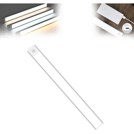 Luce con sensore di movimento, barra luminosa a LED magnetica, regolabile in 3 colori, ricaricabile, illuminazione magnetica sottopensile per cucina, armadio, corridoio (bianca, 40 cm)