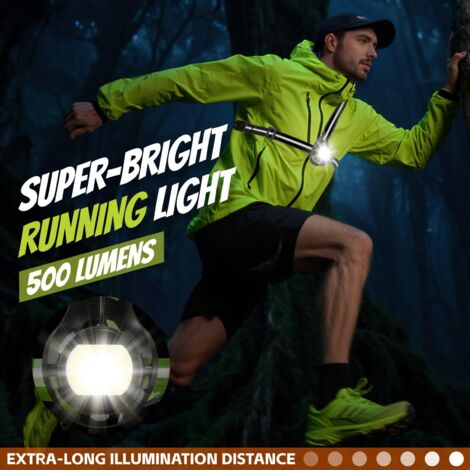 Luce da corsa per jogging, 500 lumen, luce da corsa, luce da jogging con 4 modalità di illuminazione, luce da corsa a LED ricaricabile con riflettori, luce da jogging impermeabile, angolo regolabile