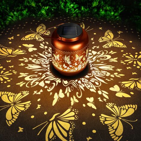 Luce decorativa a LED in ferro cavo, luce solare a sospensione in ferro battuto a forma di farfalla, regalo di compleanno per Natale
