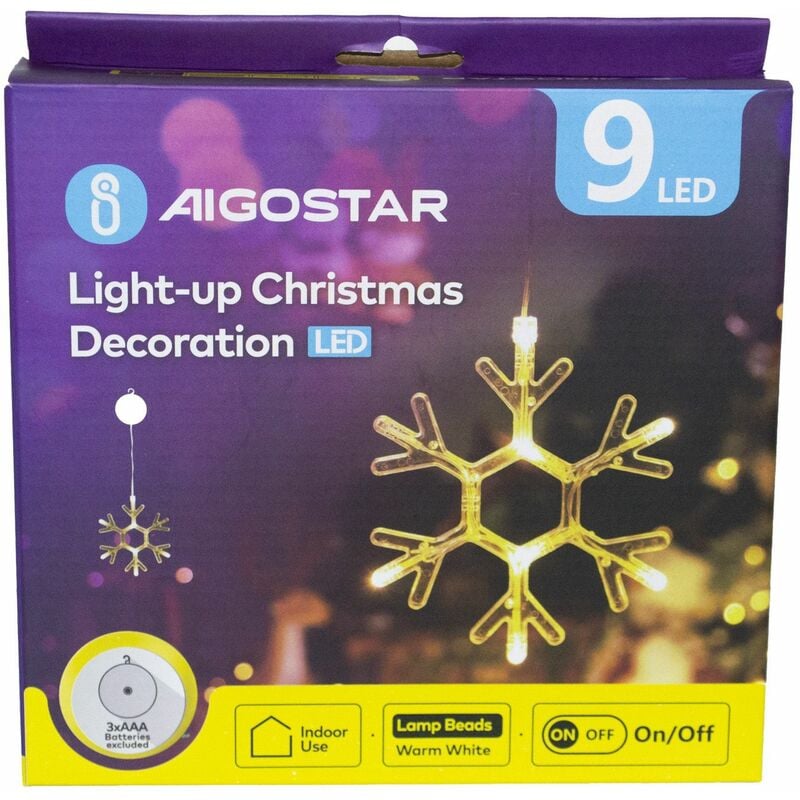 Aigostar - luce decorazione natalizia 9 led fiocco di neve