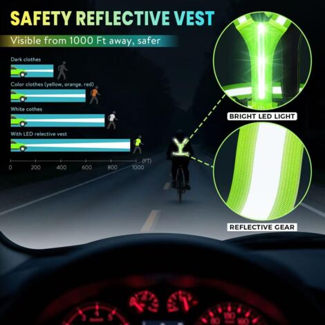 Luce di sicurezza a LED ricaricabile tramite USB, gilet da corsa con indicatore di sicurezza e cintura riflettente, gilet da corsa con 3 modalità di illuminazione e angolo di fascio di 360°, per joggi