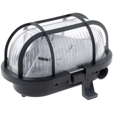 Luce esterna ovale IP44 a plafone con diffusore, nero