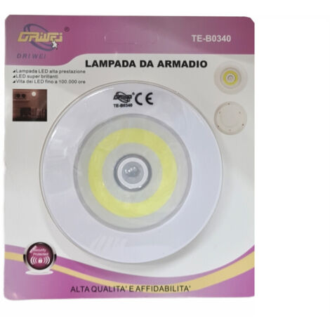 LUCE LED COB ARMADIO CUCINA SENSORE MOVIMENTO LAMPADA NOTTURNA TE-B0340