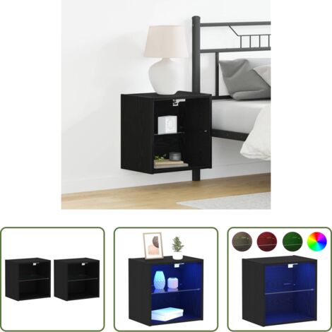 Luce LED -  Mensola galleggiante con luce LED 2 pcs Nero 40 x 28,5 x 40 cm