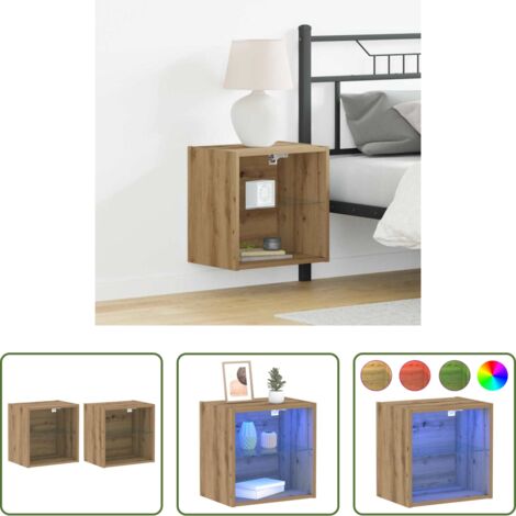 Luce LED -  Mensola galleggiante con luce LED con lo scaffale 2 pcs Marrone