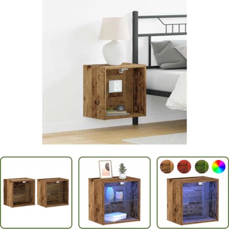 Luce LED -  Mensola galleggiante con luce LED con lo scaffale 2 pcs Marrone