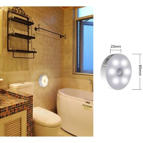Luce led notturna 6w con sensore di movimento ricaricabile per armadio camera lampada cerchio tondo senza fili bianco  Bianco freddo
