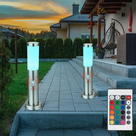 Luce LED per vialetto da esterno con rilevatore di movimento lampada da terra dimmerabile con telecomando luce da giardino, cambio colore RGB, 8,5W 806lm bianco caldo, DxH 12,7x45 cm, 2 pz.