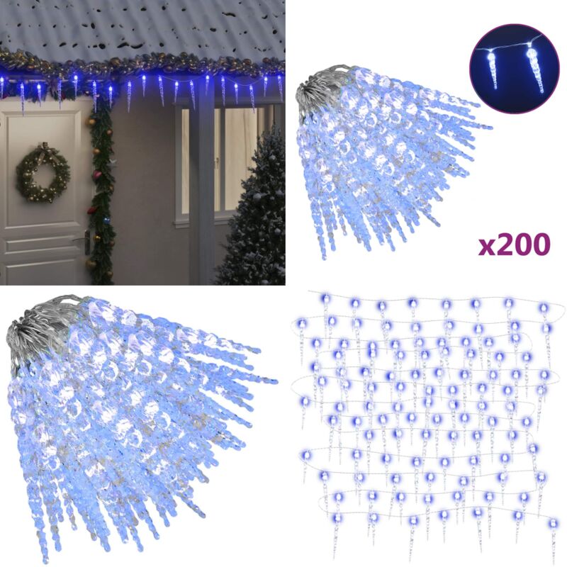 Luce Natale a Ghiacciolo 200 LED Blu 20 m Acrilico PVC - Illuminazione natalizia - Luci LED