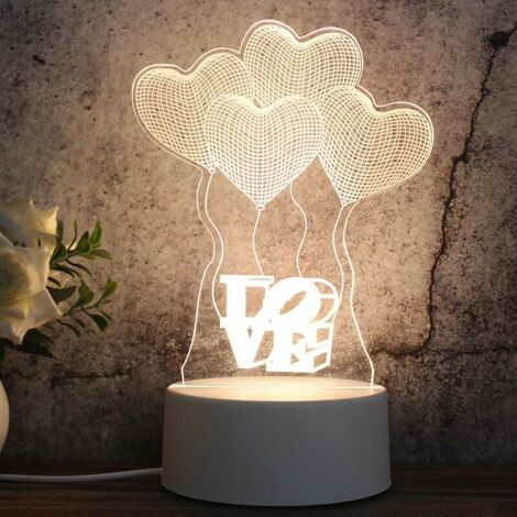 Luce notturna 3D per bambini, lampada da comodino a luce notturna Illusion, luce notturna a 3 colori per camera da letto per bambini Regalo di Natale per bambini di compleanno, palloncino d'amore