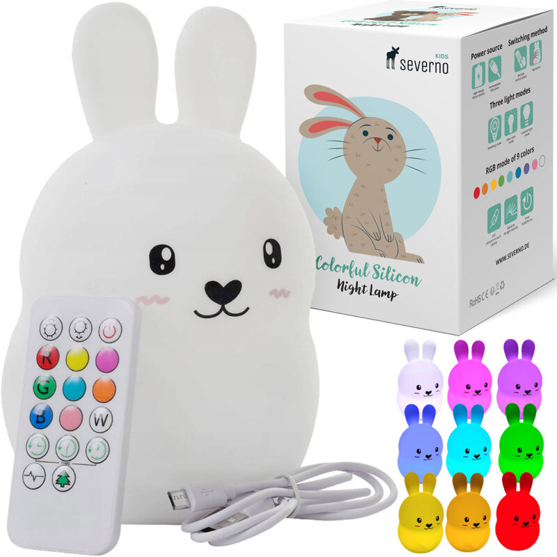 Luce notturna a forma di coniglio in silicone per bambini LED USB + telecomando
