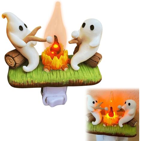 Luce notturna a forma di fantasma tremolante per Halloween, luce notturna a forma di fantasma tremolante con effetto falò 3D, luce notturna a spina, graziosa decorazione per interni di Halloween