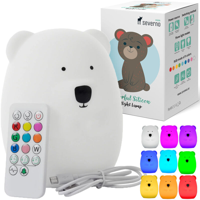 Luce notturna a forma di orsetto in silicone per bambini LED USB + telecomando