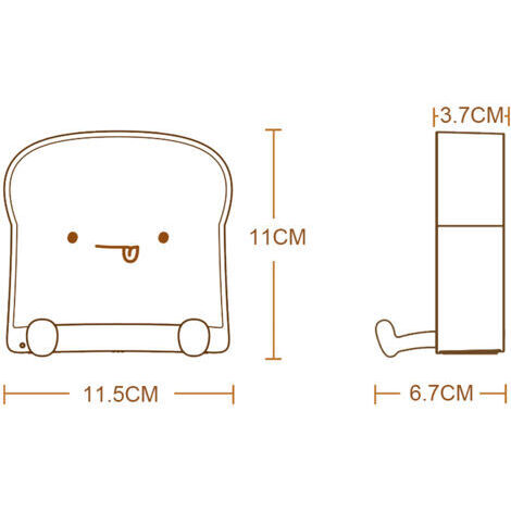 Luce notturna a forma di toast, ricaricabile tramite USB, timer con battito di mani, lampada da comodino quadrata a forma di toast, monofacciale e bifacciale.