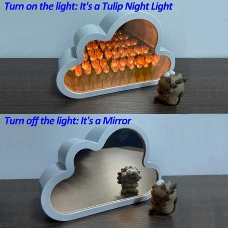 Luce notturna a forma di tulipano, luce a specchio a forma di nuvola, luce notturna, lampada da comodino, camera da letto, soggiorno, decorazione per ufficio, regalo di compleanno, rosa