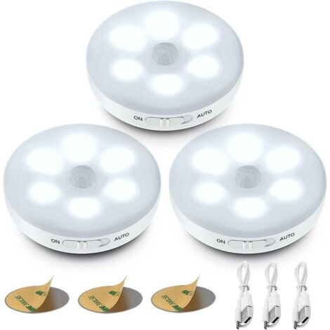 Luce notturna a LED automatica, lampada con sensore di movimento per interni, lampada a LED wireless, 3 modalità (Auto/On/Off), luce a LED per armadio, lampada ricaricabile tramite USB per vetrine, cu