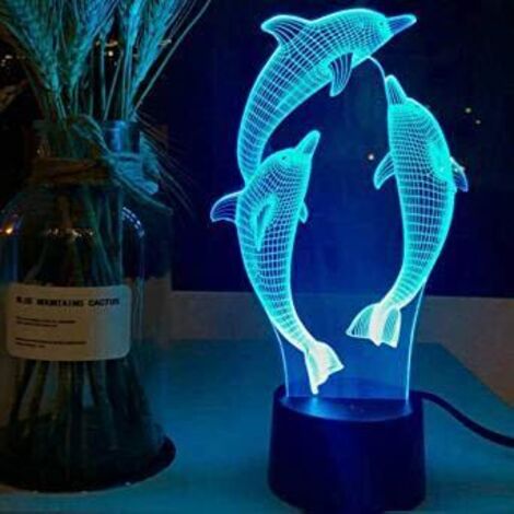 Luce notturna a LED con illusione ottica a forma di pesce delfino 3D, luce notturna a 7 colori, lampada da comodino con tocco, decorazione da tavolo per camera da letto, luce notturna per bambini con 