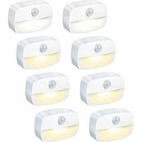 Luce notturna a LED con sensore di movimento, [8 pezzi] Luce notturna per bambini, accensione/spegnimento, illuminazione per armadio con adesivo, per cameretta dei bambini, camera da letto, corridoio 