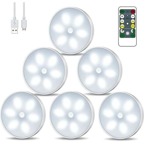 Luce notturna a LED per armadio, ricaricabile tramite USB, confezione da 6 luci notturne wireless con controllo touch e telecomando, luminosità regolabile, luce per armadio alimentata