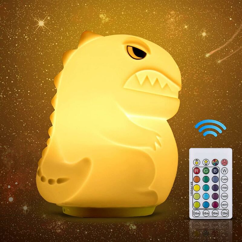 Image of Luce notturna a LED per dinosauro, lampada da comodino per bambini con dinosauro con telecomando Luci notturne in silicone portatili ricaricabili USB