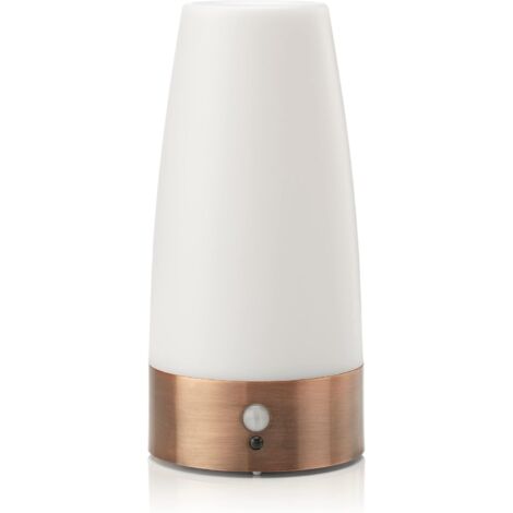 Luce notturna a LED retrò, lampada da tavolo, lampada da comodino con sensore di movimento PIR, wireless, alimentata da 3 batterie AAA da 1,5 V, plastica, luce bianca, rotonda