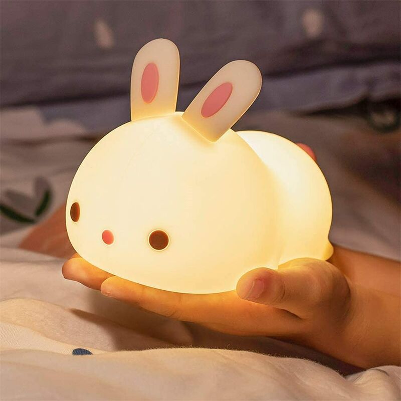 Image of Goeco - Luce Notturna Bambini,Luce Notturna Led,Lampada Touch da Comodino per Camera da Letto Con Ricarica USB,Luce Notturna a Forma di Coniglio