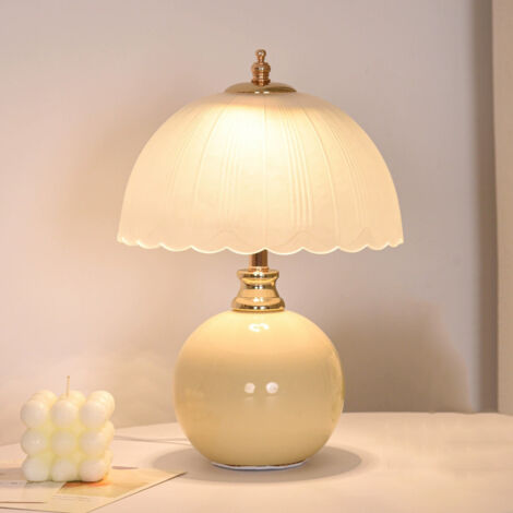 Luce notturna d'atmosfera da comodino, lampada da tavolo retrò a forma di fungo, gialla, presa USB, tre colori cangianti e regolazione continua