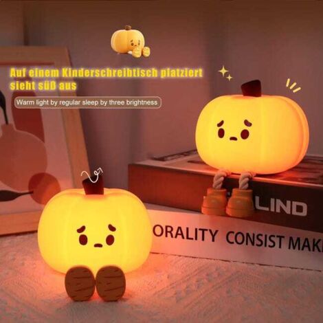 Luce notturna in silicone a forma di zucca per bambini, lampada da comodino con ricarica USB e funzione timer, decorazione per la cameretta dei bambini, regalo, giocattolo