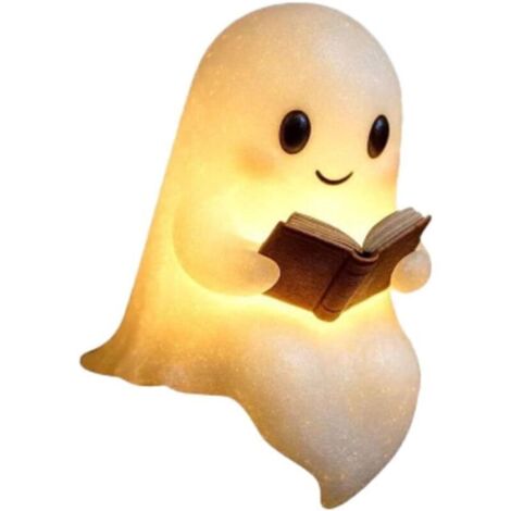 Luce notturna - Lampada fantasma che legge un libro - Luce notturna fantasma per Halloween - Decorazione per camino, camera da letto o scaffale - 15 cm