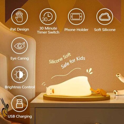 Luce notturna, luce notturna piatta a forma di paperella, luce notturna a LED in silicone ricaricabile tramite USB - si accende con un clic, luce notturna decorativa per la cameretta del bambino