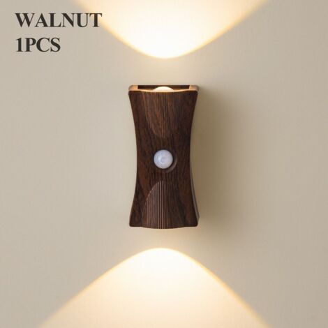 Luce notturna magnetica a LED ricaricabile con sensore di movimento, illuminazione d'atmosfera per camera da letto, scale, patio e giardino, legno di noce - stile 1