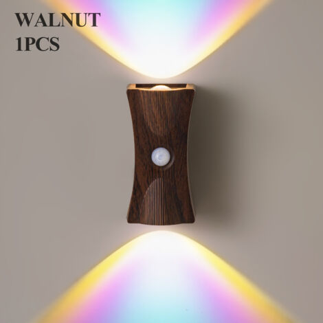 Luce notturna magnetica a LED ricaricabile con sensore di movimento, illuminazione d'atmosfera per camera da letto, scale, patio e giardino, legno di noce - stile 2
