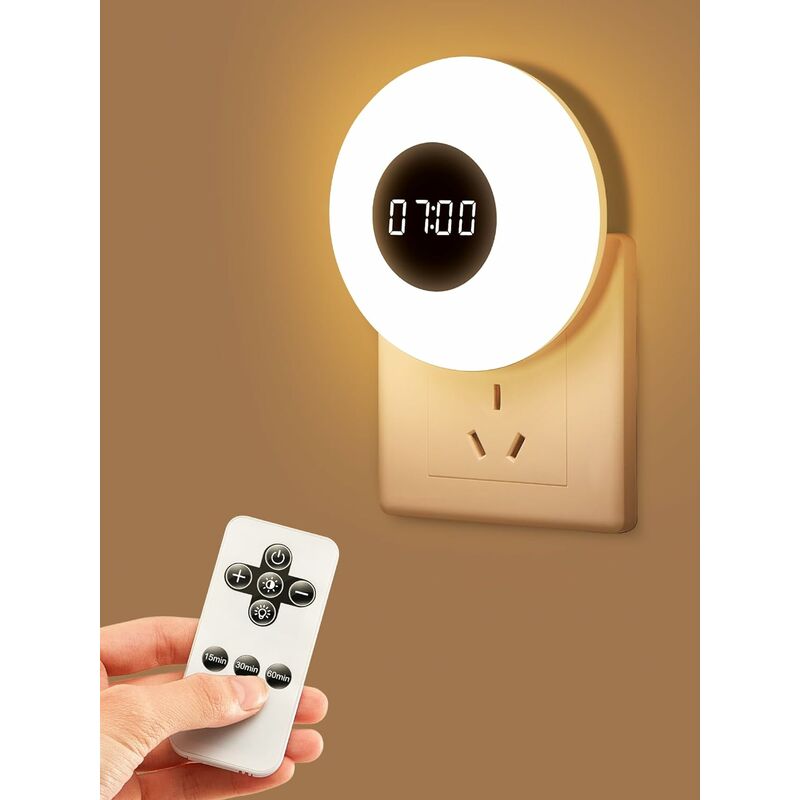 Image of Luce notturna per bambini, 3 colori e 10 livelli di luminosità Luce notturna per bambini, Luce notturna con orologio, telecomando e funzione timer