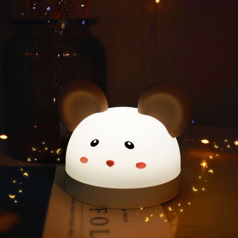 Image of Luce notturna per bambini 3-in-1 Luce notturna a led portatile e sveglia Mouse Orologio da comodino in silicone Luminosità regolabile Luce notturna