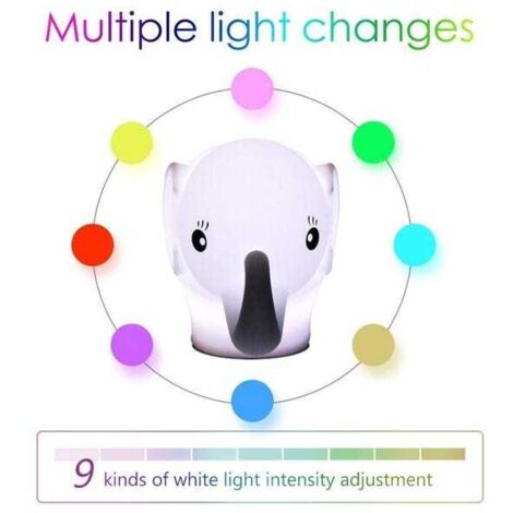 Luce notturna per bambini, lampada a forma di elefante in morbido silicone, 9 colori, lampada da comodino per bambini, telecomando ricaricabile, luce notturna a LED