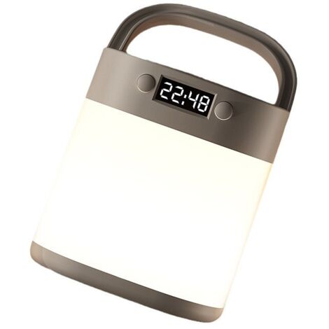 Luce notturna per bambini, lampada da tavolo a LED portatile con display digitale dell'ora, luce bianca calda, maniglia, regolazione della luminosità tramite touch, portatile, adatta per campeggio, at
