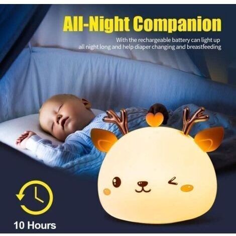 Luce notturna per bambini, luce notturna a LED ricaricabile per bambini, lampada a forma di cervo multicolore con controllo touch multicolore