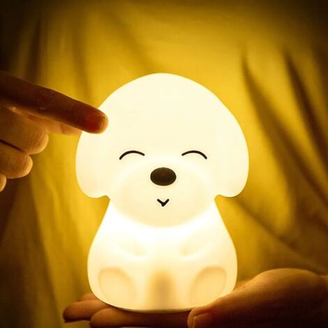 Luce notturna per cani per bambini, lampada da comodino per cuccioli kawaii per bambini, luce notturna in silicone per bambini, lampada a LED USB a batteria decorazione della stanza dei bambini, lampa