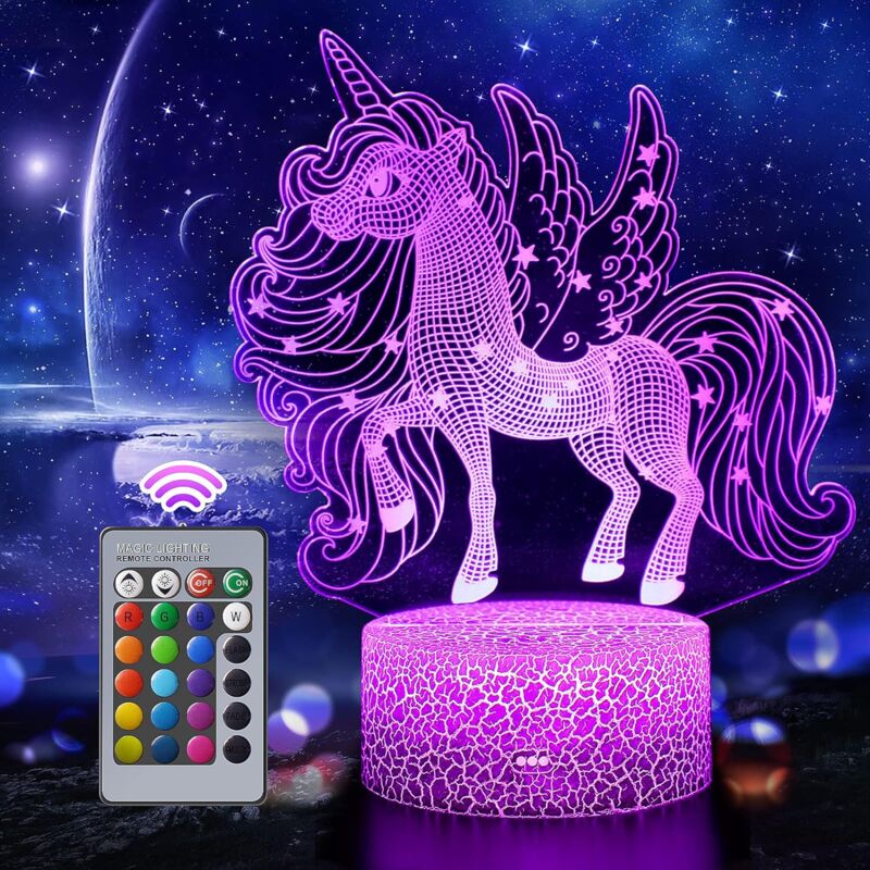 Image of Luce notturna unicorno per bambini, giocattoli unicorno, regali unicorno per ragazze, lampada con luci unicorno che cambiano 16 colori con