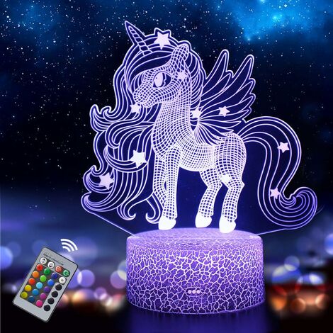 a forma di unicorno Rosa,einhorn Aizesi per illuminazione notturna per decorare la casa lampada da tavolo 3D a batteria 